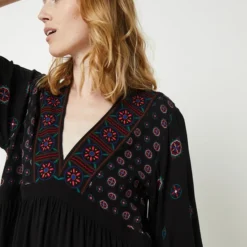 Desigual Robe Courte Imprimé Ethnique, Col V - Noir -Promos Sublisca Magasin 001025622 001 V4 T4