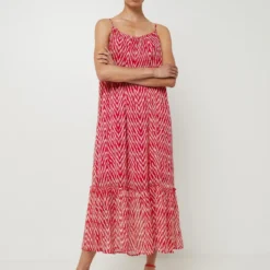 Vila Robe Maxi Longue Fluide À Bretelles, Imprimé Chevrons Effet Aquarelle - Rose -Promos Sublisca Magasin 001025625 002 V3 T4