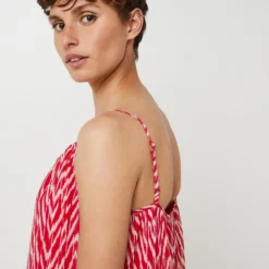 Vila Robe Maxi Longue Fluide À Bretelles, Imprimé Chevrons Effet Aquarelle - Rose -Promos Sublisca Magasin 001025625 002 V4 T4