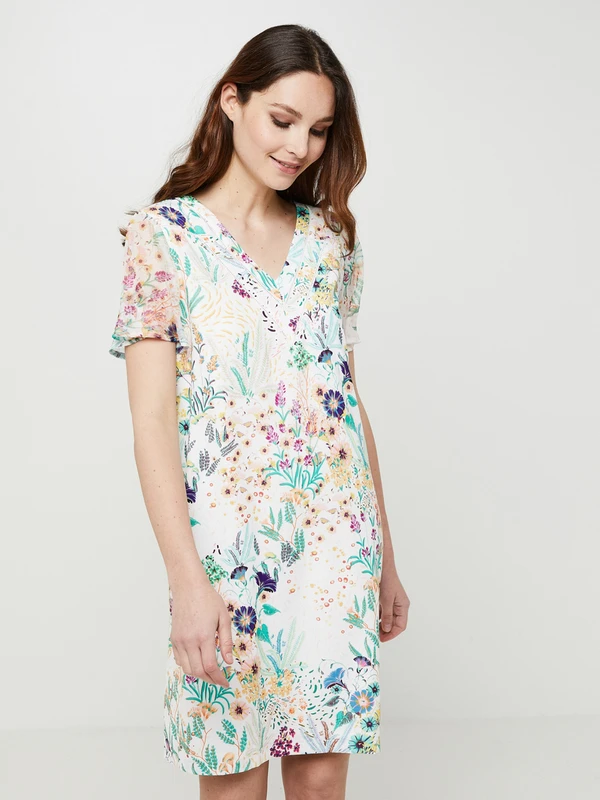 Robe Droite Courte À Imprimé Fleuri, Col V - Multicolore 1 Robe Droite Courte À Imprimé Fleuri, Col V - Multicolore