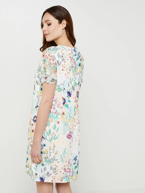 Robe Droite Courte À Imprimé Fleuri, Col V - Multicolore 2 Robe Droite Courte À Imprimé Fleuri, Col V - Multicolore – Image 2