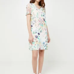 Robe Droite Courte À Imprimé Fleuri, Col V - Multicolore 6 Robe Droite Courte À Imprimé Fleuri, Col V - Multicolore -Promos Sublisca Magasin 001025681 001 V3 T4