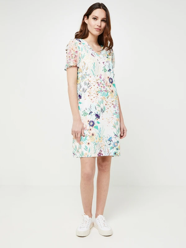 Robe Droite Courte À Imprimé Fleuri, Col V - Multicolore 3 Robe Droite Courte À Imprimé Fleuri, Col V - Multicolore – Image 3