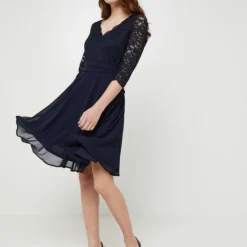 ESPRIT Robe De Cérémonie En Voile Et Dentelle - Bleu Marine -Promos Sublisca Magasin 001025682 001 V3 T4