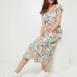 Robe Longue Décolleté Dos À Imprimé Fleuri - Vert -Promos Sublisca Magasin 001025690 001 V3 T4