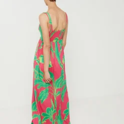 Desigual Robe Maxi Longue À Bretelles, Décolleté Poitrine À Nouer - Rose Fuchsia -Promos Sublisca Magasin 001026449 001 V2 T4