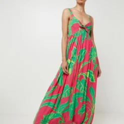 Desigual Robe Maxi Longue À Bretelles, Décolleté Poitrine À Nouer - Rose Fuchsia -Promos Sublisca Magasin 001026449 001 V3 T4