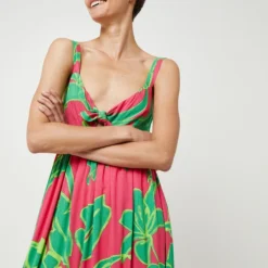 Desigual Robe Maxi Longue À Bretelles, Décolleté Poitrine À Nouer - Rose Fuchsia -Promos Sublisca Magasin 001026449 001 V4 T4