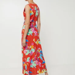 Desigual Robe Longue Sans Manches À Encolure V, Découpes Taille - Rouge -Promos Sublisca Magasin 001026450 001 V2 T4