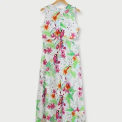 Desigual Robe Longue Sans Manches À Encolure V, Découpes Taille - Blanc -Promos Sublisca Magasin 001026450 002 V2 T4