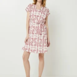 Robe Fluide Droite À Imprimé Feuillage Avec Ceinture À Nouer - Blanc -Promos Sublisca Magasin 001027218 001 V3 T4