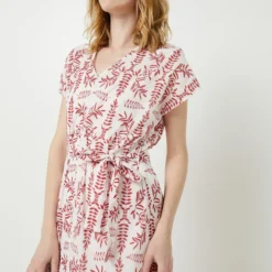 Robe Fluide Droite À Imprimé Feuillage Avec Ceinture À Nouer - Blanc -Promos Sublisca Magasin 001027218 001 V4 T4