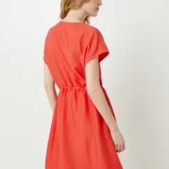 Robe Droite Évasée Unie, Décolleté Croisé, Taille À Nouer - Rouge -Promos Sublisca Magasin 001027219 001 V2 T4