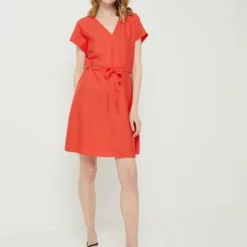 Robe Droite Évasée Unie, Décolleté Croisé, Taille À Nouer - Rouge -Promos Sublisca Magasin 001027219 001 V3 T4