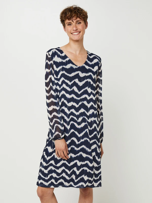 STREET ONE Robe Housse Manches Longues En Voile Imprimé En Polyester Recyclé - Bleu Marine 1 STREET ONE Robe Housse Manches Longues En Voile Imprimé En Polyester Recyclé - Bleu Marine