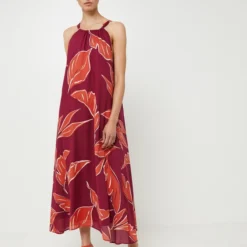 Robe Longue Bain De Soleil Fluide À Imprimé Grandes Feuilles - Violet