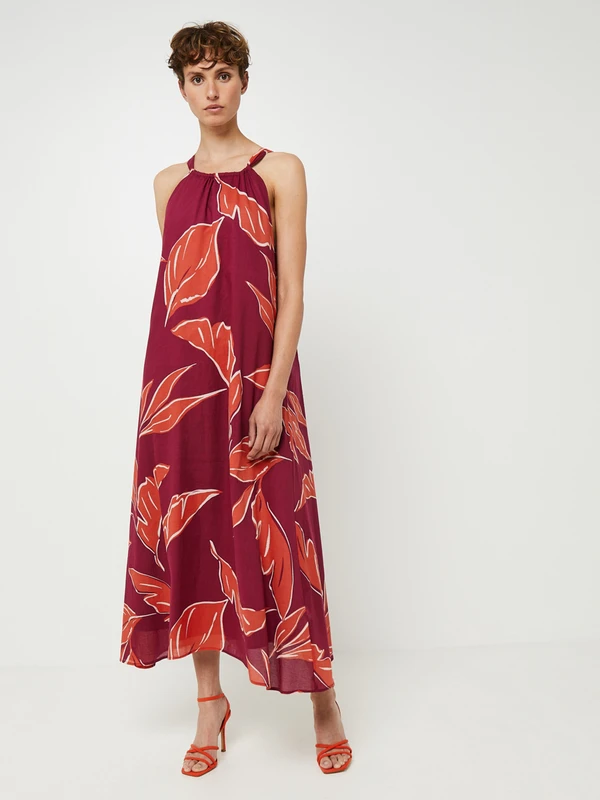 Robe Longue Bain De Soleil Fluide À Imprimé Grandes Feuilles - Violet 1 Robe Longue Bain De Soleil Fluide À Imprimé Grandes Feuilles - Violet