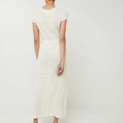 Robe Longue Droite En Maille Jacquard Ajourée - Ecru 5 Robe Longue Droite En Maille Jacquard Ajourée - Ecru -Promos Sublisca Magasin 001027248 001 V2 T4