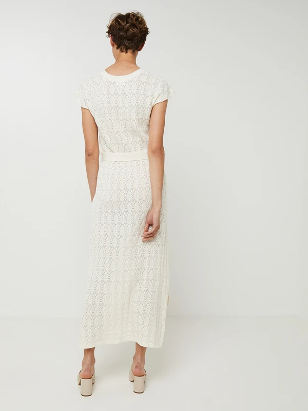 Robe Longue Droite En Maille Jacquard Ajourée - Ecru 2 Robe Longue Droite En Maille Jacquard Ajourée - Ecru – Image 2