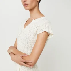 Robe Longue Droite En Maille Jacquard Ajourée - Ecru 7 Robe Longue Droite En Maille Jacquard Ajourée - Ecru -Promos Sublisca Magasin 001027248 001 V4 T4