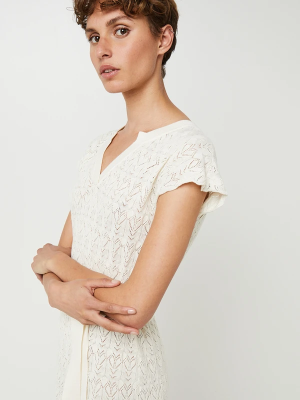 Robe Longue Droite En Maille Jacquard Ajourée - Ecru 4 Robe Longue Droite En Maille Jacquard Ajourée - Ecru – Image 4