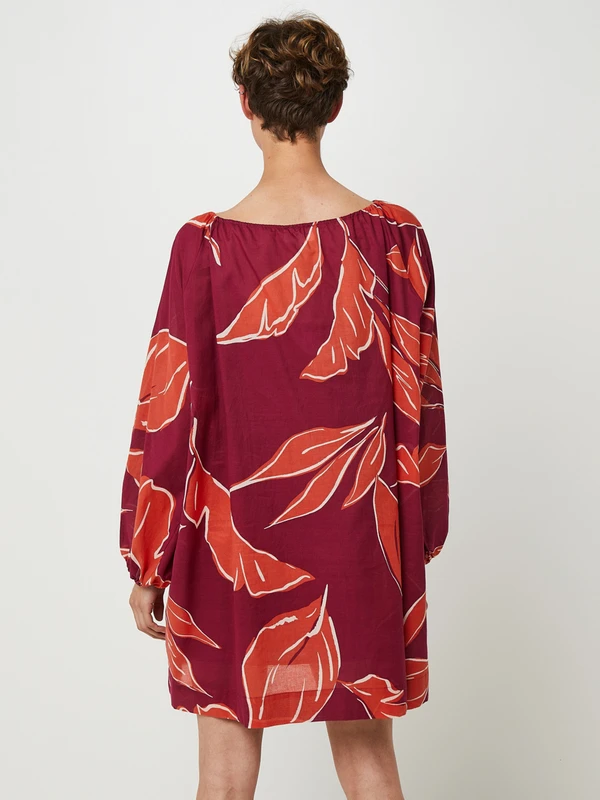 Robe Ample Courte À Imprimé Grandes Feuilles, Manches Bouffantes - Violet 2 Robe Ample Courte À Imprimé Grandes Feuilles, Manches Bouffantes - Violet – Image 2