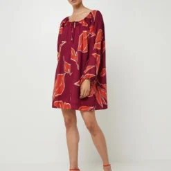 Robe Ample Courte À Imprimé Grandes Feuilles, Manches Bouffantes - Violet 6 Robe Ample Courte À Imprimé Grandes Feuilles, Manches Bouffantes - Violet -Promos Sublisca Magasin 001027249 001 V3 T4