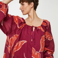 Robe Ample Courte À Imprimé Grandes Feuilles, Manches Bouffantes - Violet 7 Robe Ample Courte À Imprimé Grandes Feuilles, Manches Bouffantes - Violet -Promos Sublisca Magasin 001027249 001 V4 T4