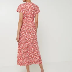 Robe Longue Ceinturée, Décolleté Croisé Effet Cache-cœur À Imprimé Fleuri - Rouge -Promos Sublisca Magasin 001027276 001 V2 T4