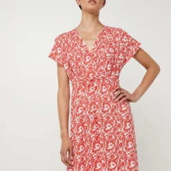 Robe Longue Ceinturée, Décolleté Croisé Effet Cache-cœur À Imprimé Fleuri - Rouge -Promos Sublisca Magasin 001027276 001 V3 T4