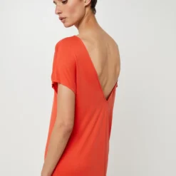 Robe Longue Droite, Décolleté Dos En Maille Fluide Et Extensible - Orange 7 Robe Longue Droite, Décolleté Dos En Maille Fluide Et Extensible - Orange -Promos Sublisca Magasin 001027280 001 V4 T4