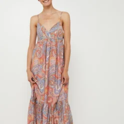 Molly Bracken Robe Longue Volantée À Fines Bretelles À Imprimé Cachemire - Rose -Promos Sublisca Magasin 001027281 001 V3 T4