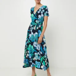 Betty Barclay Robe Longue Inspiration Cache Cœur En Jersey Extensible À Imprimé Fleuri - Bleu Marine -Promos Sublisca Magasin 001027282 001 V3 T4