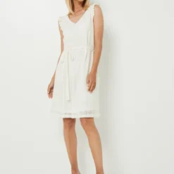 Robe Housse Ceinturée En Tissu Jacquard Ajouré Effet Broderie - Ecru -Promos Sublisca Magasin 001027296 001 V3 T4