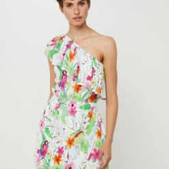 Desigual Robe Courte Asymétrique En Tissu Crêpe À Imprimé Tropical - Blanc