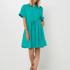 Vila Robe Chemisier Courte, Taille À Resserrer - Vert 6 Vila Robe Chemisier Courte, Taille À Resserrer - Vert -Promos Sublisca Magasin 001027299 001 V3 T4