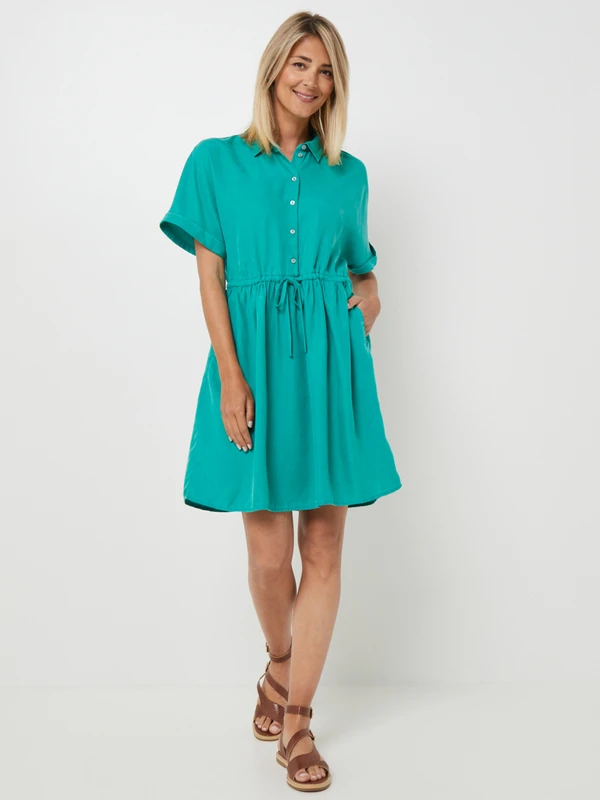 Vila Robe Chemisier Courte, Taille À Resserrer - Vert 3 Vila Robe Chemisier Courte, Taille À Resserrer - Vert – Image 3