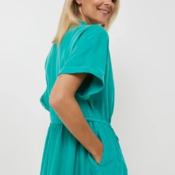 Vila Robe Chemisier Courte, Taille À Resserrer - Vert 7 Vila Robe Chemisier Courte, Taille À Resserrer - Vert -Promos Sublisca Magasin 001027299 001 V4 T4