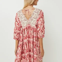 KAPORAL Robe Babydoll À Imprimé Ikat, Bustier Fleuri Brodé - Rouge -Promos Sublisca Magasin 001027343 001 V2 T4