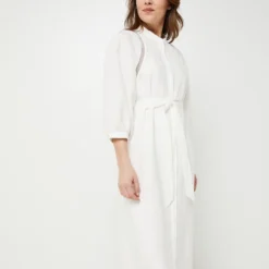 ESPRIT Robe Chemise Longue Ceinturée En 100% Lin - Ecru -Promos Sublisca Magasin 001027349 001 V3 T4
